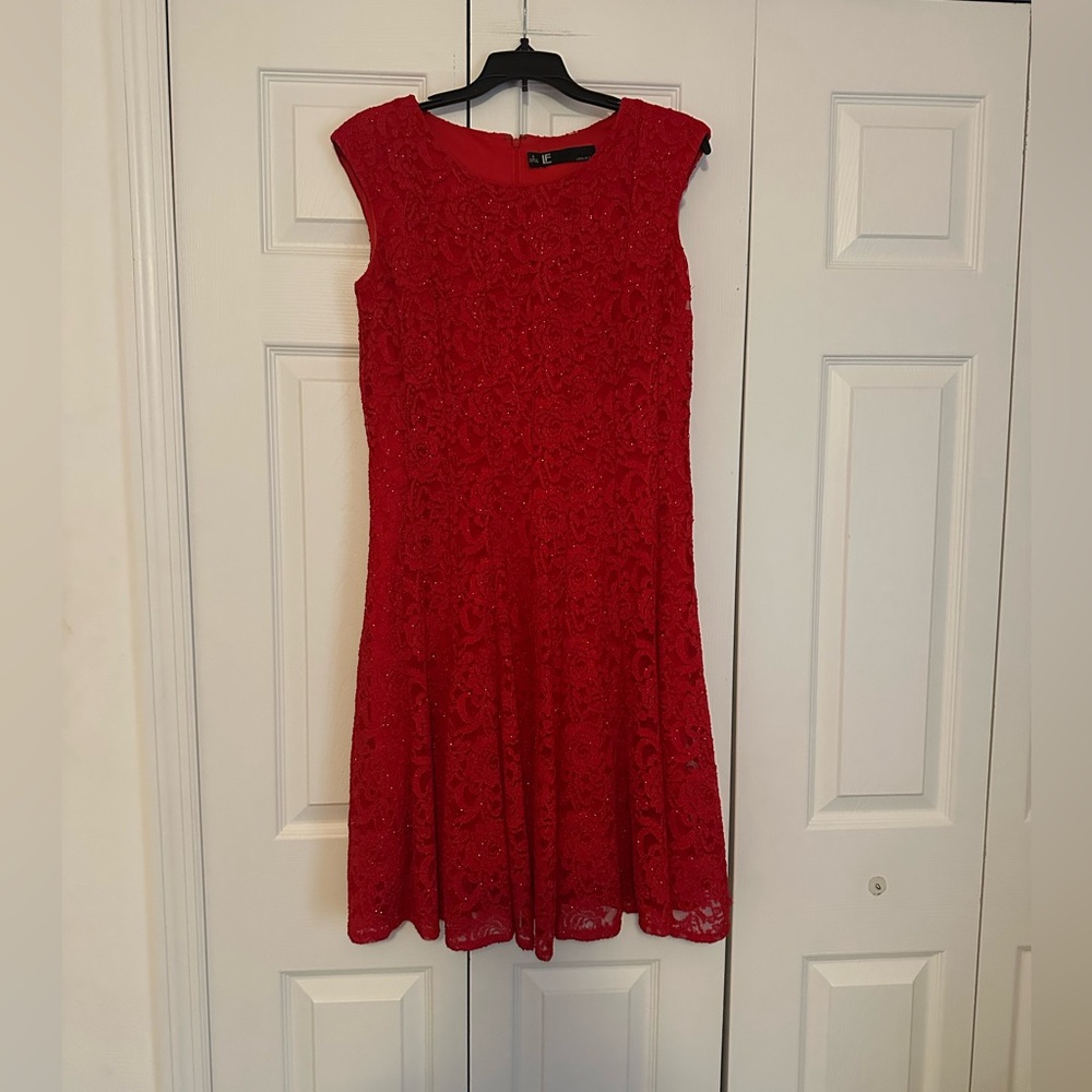 Leslie Fay Vibrant Red Lace Mini Dress